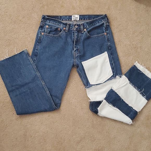 Levi's Distressed Hand Painted Cut Out 505 Jeans - 32 x 29 - Picture 3 of 11